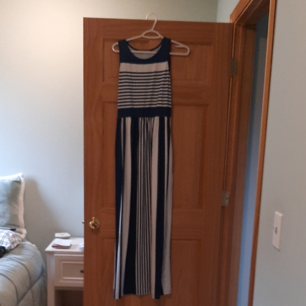 Blue and White Striped Maxi Dress